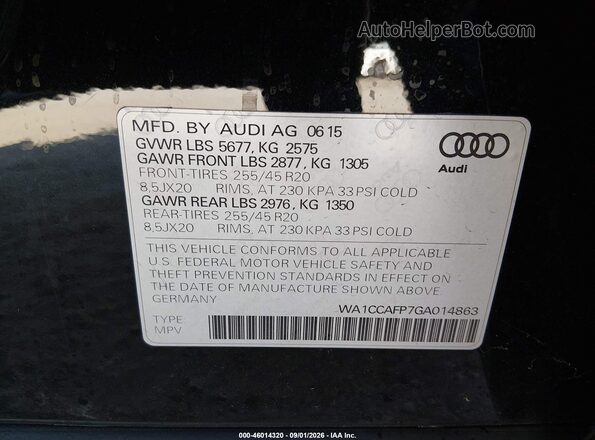 WA1CCAFP7GA014863 2016 AUDI SQ5 Black Widok komory silnika