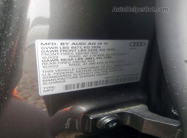 WA1CVAF17KD044829 2019 AUDI Q8 Серый Вид подкапотного пространства