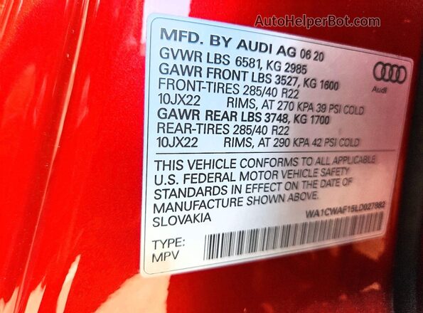 WA1CWAF15LD027882 2020 AUDI SQ8 Серебряный Вид подкапотного пространства