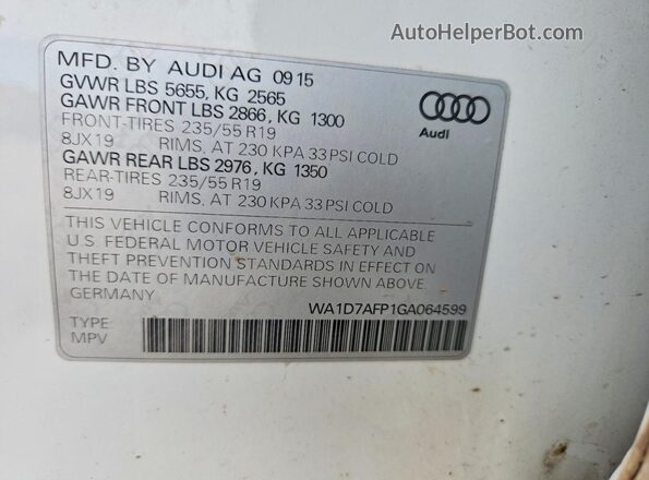 WA1D7AFP1GA064599 2016 AUDI Q5 White Вид наклейки з VIN-кодом