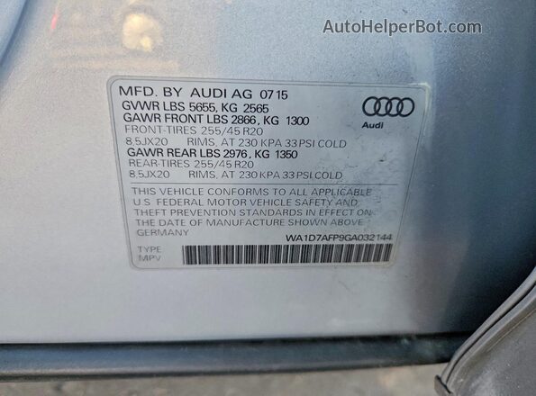 WA1D7AFP9GA032144 2016 AUDI Q5 Silver VIN կոդի պիտակի տեսք