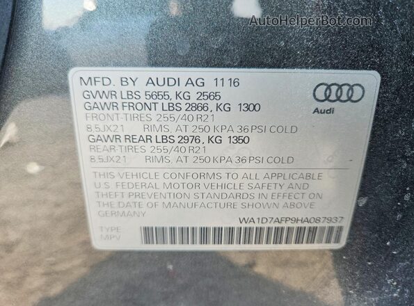 WA1D7AFP9HA087937 2017 AUDI Q5 Серый Вид подкапотного пространства