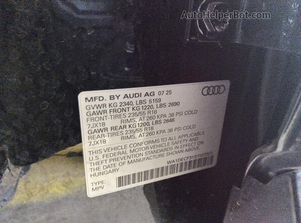 WA1DECF31S1107023 2025 AUDI Q3 Black VIN sticker view