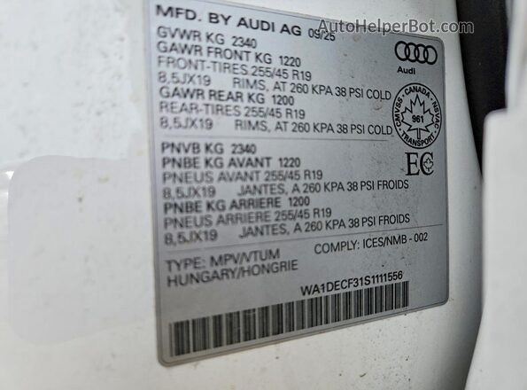 WA1DECF31S1111556 2025 AUDI Q3 White Սալոնի 360 աստիճան տեսք