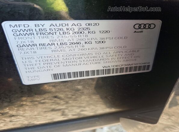 WA1DECF36M1010404 2021 AUDI Q3 Black Вид наклейки з VIN-кодом