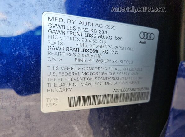 WA1DECF38M1025955 2021 AUDI Q3 Purple VIN sticker view