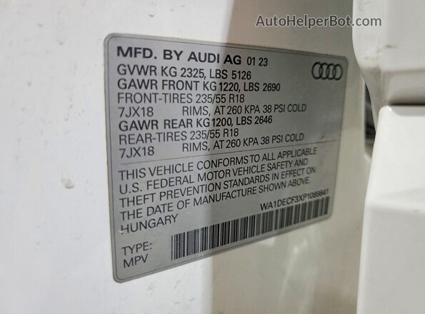 WA1DECF3XP1089841 2023 AUDI Q3 White 360 interior view
