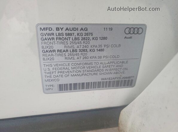 WA1E2AFY2L2044877 2020 AUDI Q5 White Vista interior de 360 grados