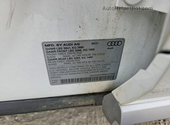 WA1E2AFY5M2073405 2021 AUDI Q5 White Widok naklejki z numerem VIN