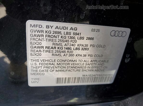 WA1E2AFY5S2062904 2025 AUDI Q5 Черный Вид наклейки с VIN-кодом