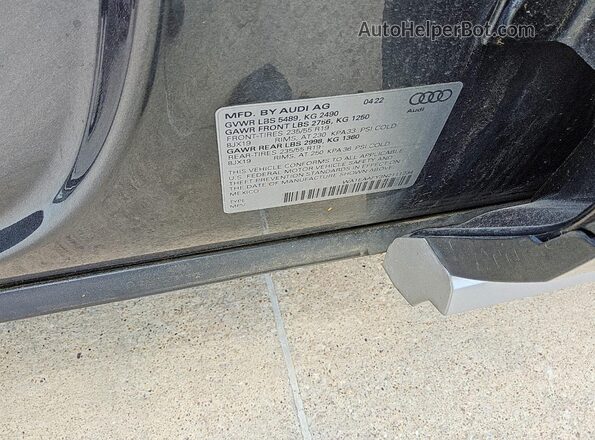 WA1EAAFY3N2111234 2022 AUDI Q5 Gray Widok naklejki z numerem VIN