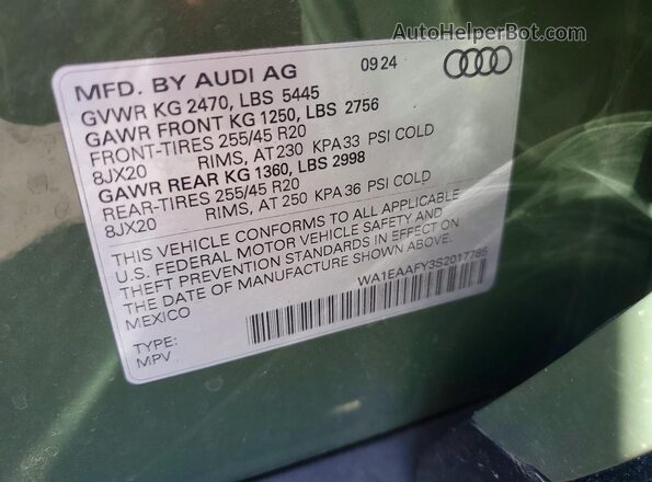 WA1EAAFY3S2017785 2025 AUDI Q5 Green Vista del compartimento del motor