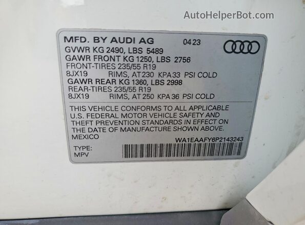 WA1EAAFY6P2143243 2023 AUDI Q5 White 360 interior view
