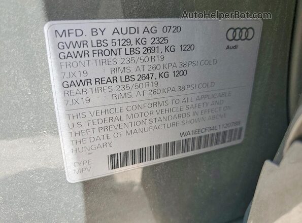 WA1EECF34L1120788 2020 AUDI Q3 Gray Панорамний вид салону 360°