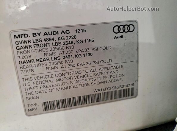 WA1EFCFS5GR014779 2016 AUDI Q3 White Սալոնի 360 աստիճան տեսք