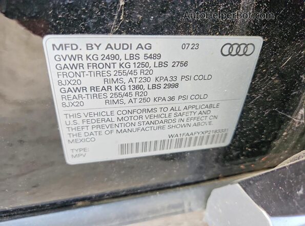 WA1FAAFYXP2183331 2023 AUDI Q5 Black Widok naklejki z numerem VIN