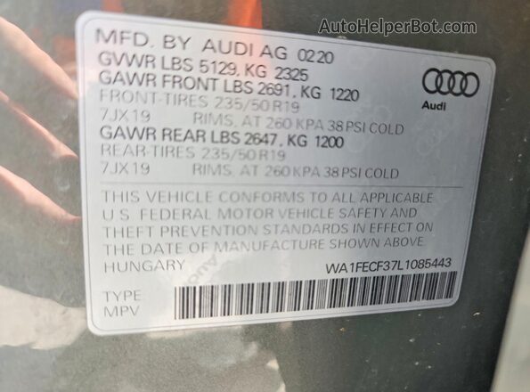 WA1FECF37L1085443 2020 AUDI Q3 Серый Панорамный вид салона 360°