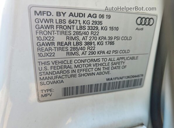 WA1FVAF13KD044579 2019 AUDI Q8 Белый Вид подкапотного пространства