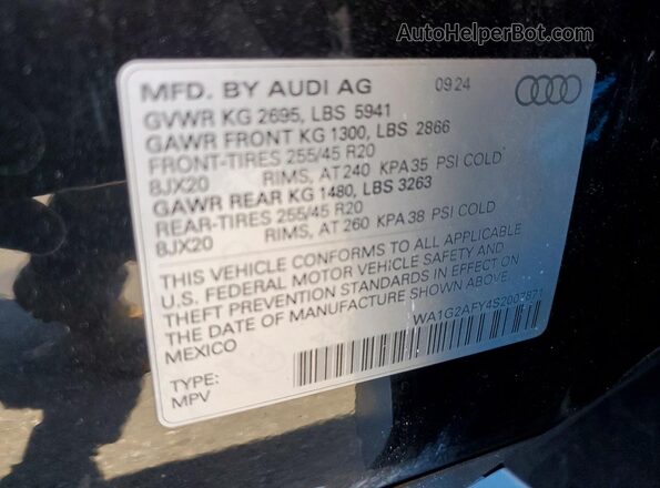 WA1G2AFY4S2007871 2025 AUDI Q5 Black VIN sticker view
