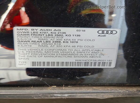 WA1HCCFS6JR031183 2018 AUDI Q3 Черный Вид подкапотного пространства
