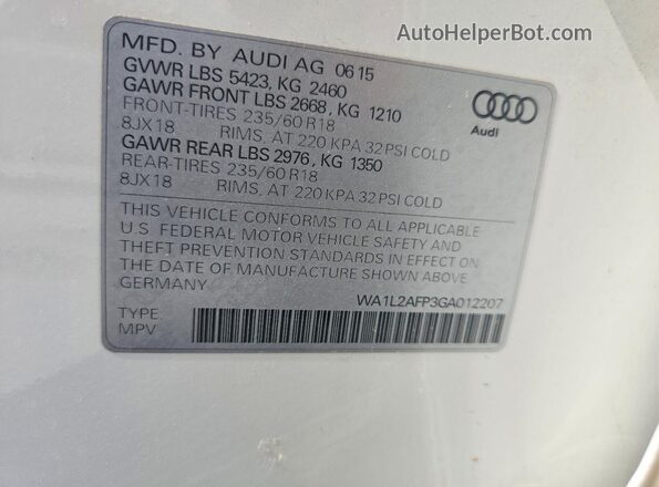 WA1L2AFP3GA012207 2016 AUDI Q5 White VIN sticker view