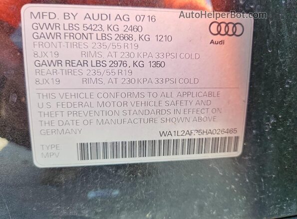 WA1L2AFP5HA026465 2017 AUDI Q5 Black VIN կոդի պիտակի տեսք