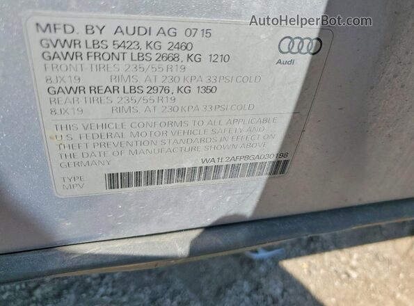 WA1L2AFP8GA030198 2016 AUDI Q5 Серебряный Вид наклейки с VIN-кодом