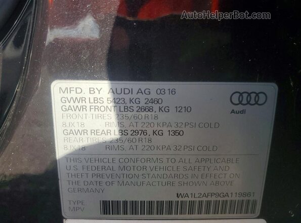 WA1L2AFP9GA119861 2016 AUDI Q5 Charcoal Vista del compartimento del motor