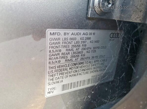 WA1LAAF73HD028944 2017 AUDI Q7 Gray VIN კოდის სტიკერის ხედი