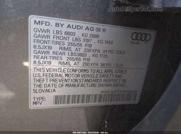 WA1LAAF77HD026503 2017 AUDI Q7 Серый Вид подкапотного пространства
