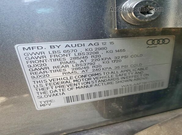 WA1LAAF78HD005661 2017 AUDI Q7 Gray VIN კოდის სტიკერის ხედი