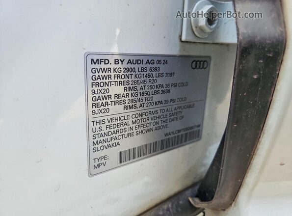 WA1LCBF72SD007168 2025 AUDI Q7 White VIN კოდის სტიკერის ხედი