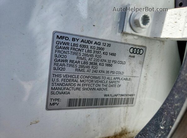 WA1LJAF73MD024001 2021 AUDI Q7 White VIN კოდის სტიკერის ხედი