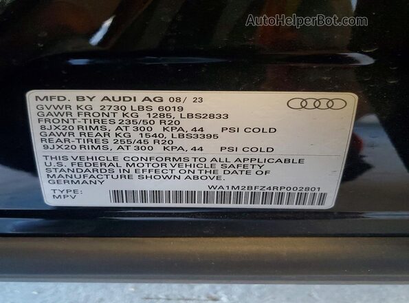 WA1M2BFZ4RP002801 2024 AUDI Q4 Черный Панорамный вид салона 360°