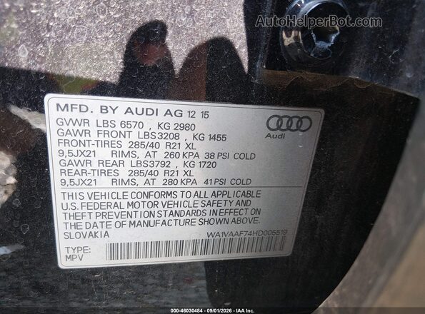 WA1VAAF74HD005519 2017 AUDI Q7 Черный Вид подкапотного пространства