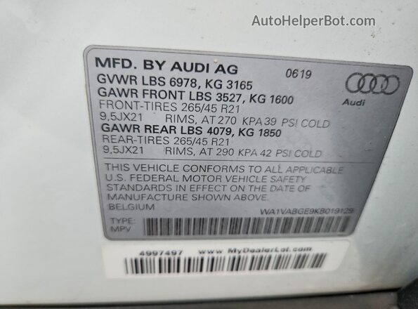 WA1VABGE9KB019129 2019 AUDI E-TRON White სალონის 360-გრადუსიანი ხედი