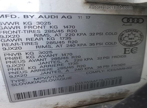 WA1WAAF79JD024528 2018 AUDI Q7 White Engine compartment view
