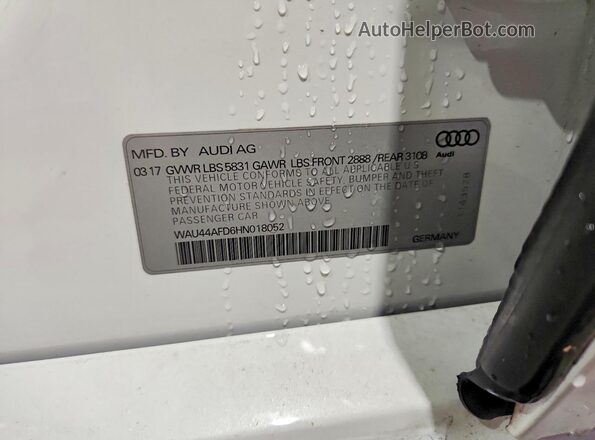 WAU44AFD6HN018052 2017 AUDI A8 White ძრავის განყოფილების ხედი