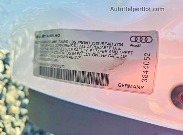WAU4AGF55RN001670 2024 AUDI A5 White Вид наклейки з VIN-кодом