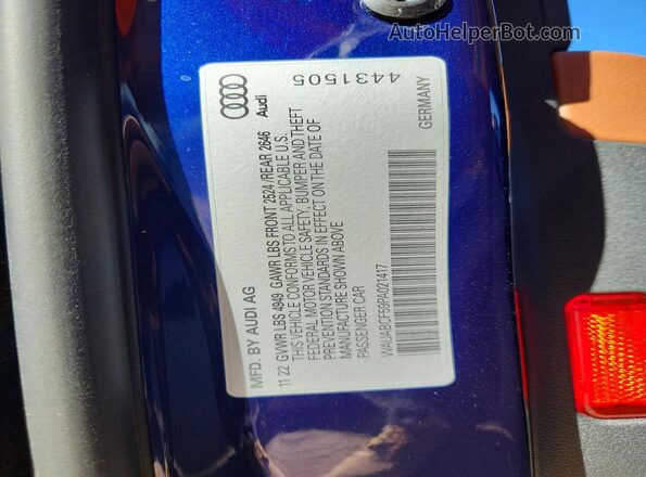WAUABCF59PA021417 2023 AUDI A5 Blue VIN կոդի պիտակի տեսք