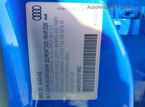 WAUB1GFFXJ1014992 2018 AUDI S3 Blue Вид підкапотного простору