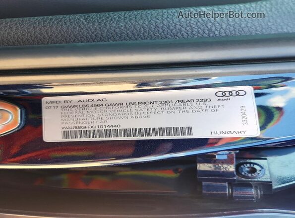 WAUB8GFFXJ1014440 2018 AUDI A3 Blue Вид підкапотного простору