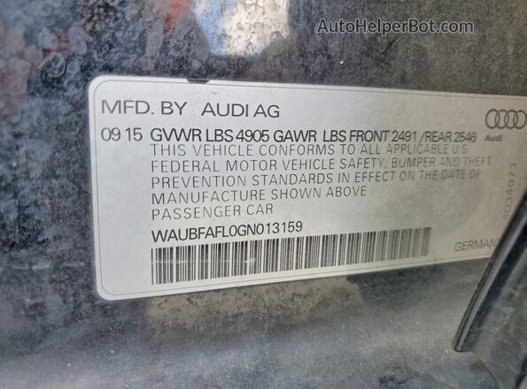 WAUBFAFL0GN013159 2016 AUDI A4 Black Engine compartment view