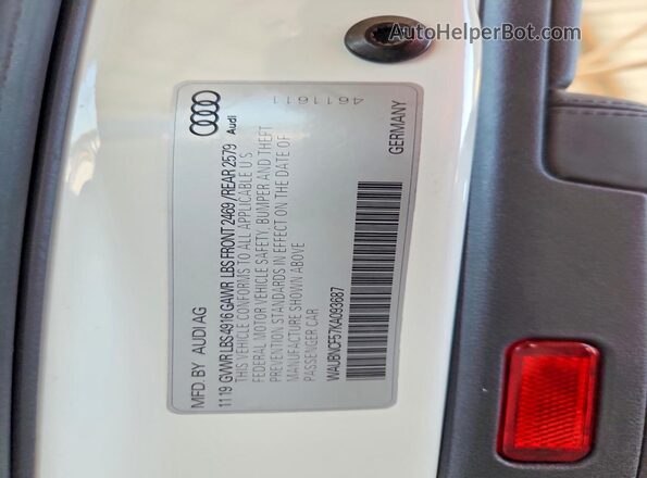 WAUBNCF57KA093687 2019 AUDI A5 White Вид підкапотного простору