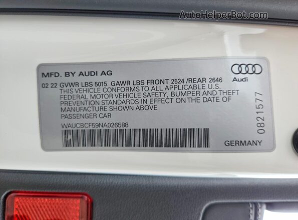 WAUCBCF59NA026588 2022 AUDI A5 White Вид підкапотного простору