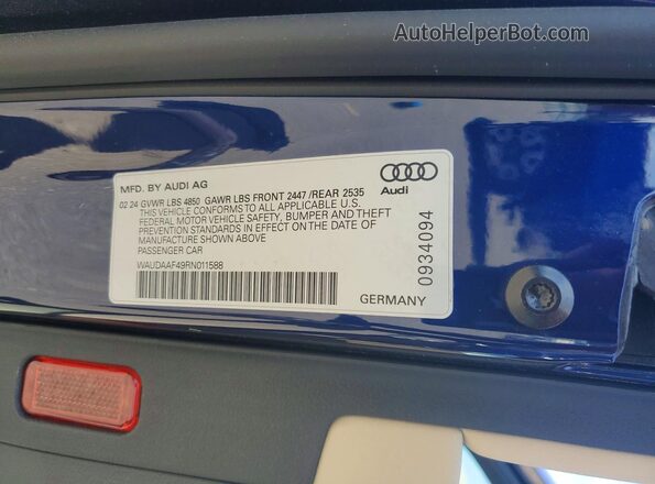 WAUDAAF49RN011588 2024 AUDI A4 Blue ძრავის განყოფილების ხედი