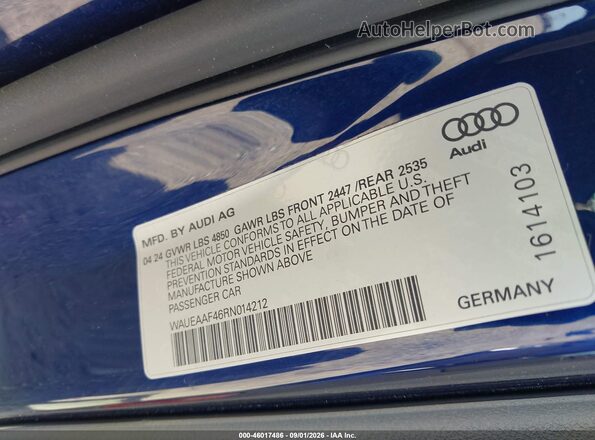 WAUEAAF46RN014212 2024 AUDI A4 Dark Blue Widok komory silnika