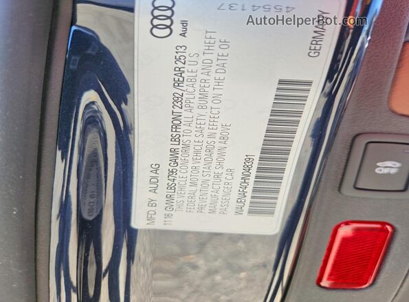 WAUENAF40HN048391 2017 AUDI A4 Black Вид підкапотного простору