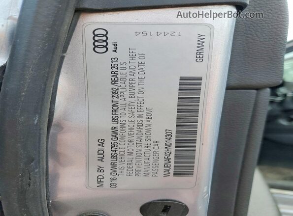 WAUENAF42HN014307 2017 AUDI A4 Silver VIN კოდის სტიკერის ხედი