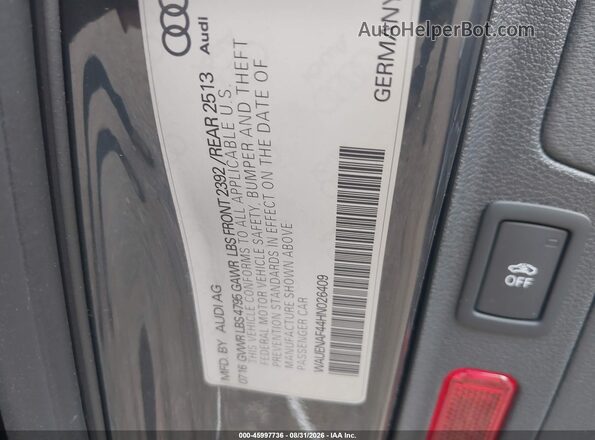 WAUENAF44HN026409 2017 AUDI A4 Gray ძრავის განყოფილების ხედი